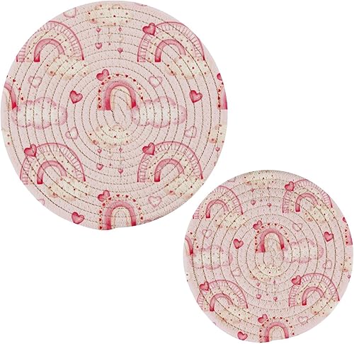 xigua Valentine's Day Heart Rainbow Round Trivet Set of 2, Heat Resistant Cotton Kitchen Trivets for Hot Dishes, Hot Pots and Pans disponible en Yaxa Venezuela