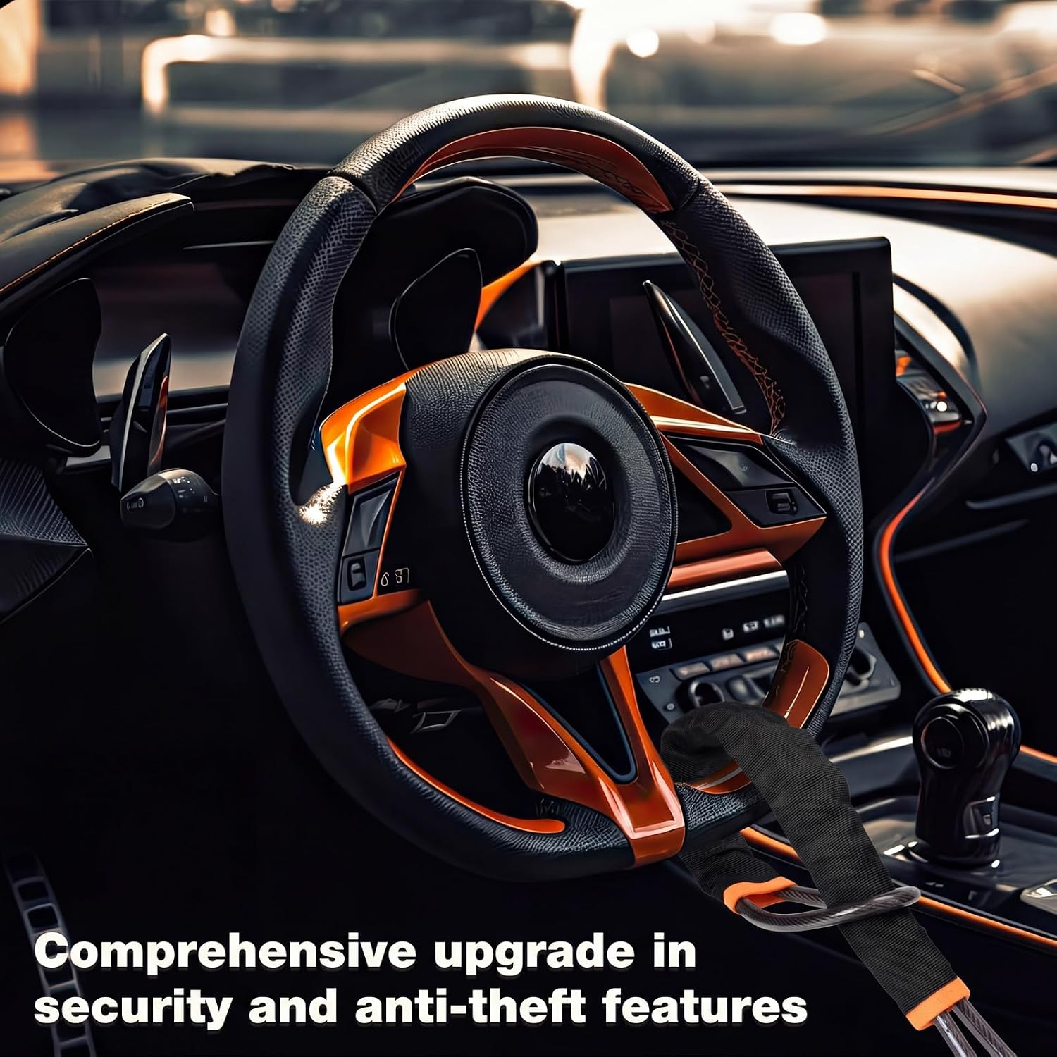 1 Pack Car Steering Wheel Lock Anti-Theft Device, 25.6" Heavy Duty Braided Steel Cable Lock with 3 B-Grade Keys Cut-Resistant Security with Sleeve for Car SUV Van Golf Cart (Black)