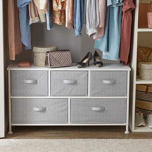 Miniatura 2 de Amazon Basics Unidad organizadora de almacenamiento de tela extra ancha con 5 cajones para armario, color blanco