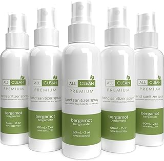 All Clean Natural Mini Hand Sanitizer Spray - 5 Pack Bergamot Premium Hand Sanitizers Mini - Travel Size Products - Safe f...