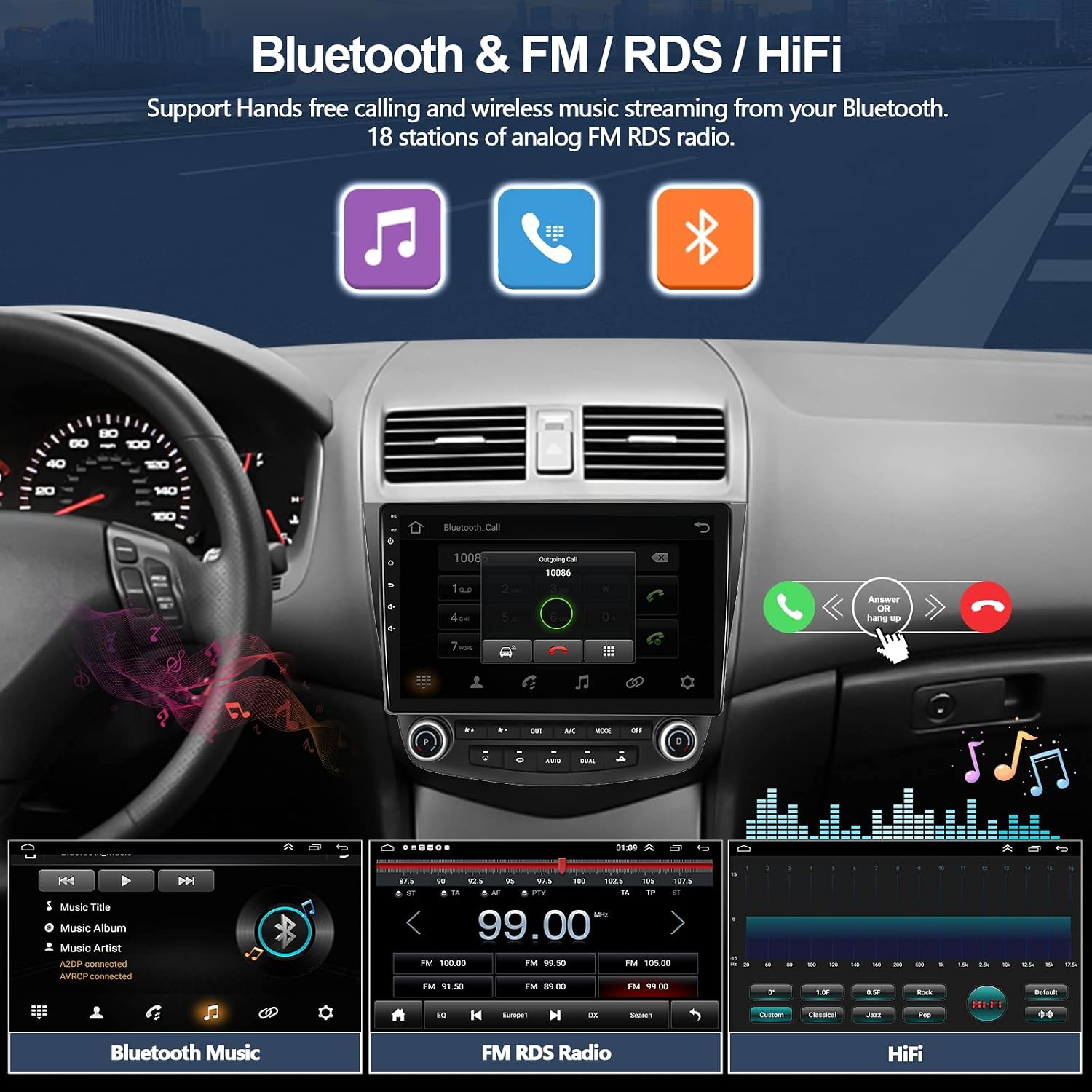 car stereo radio for honda accord 2003 2007 10 1 touch screen in dash gps navigation wireless apple carplay android auto radio with bluetooth wif