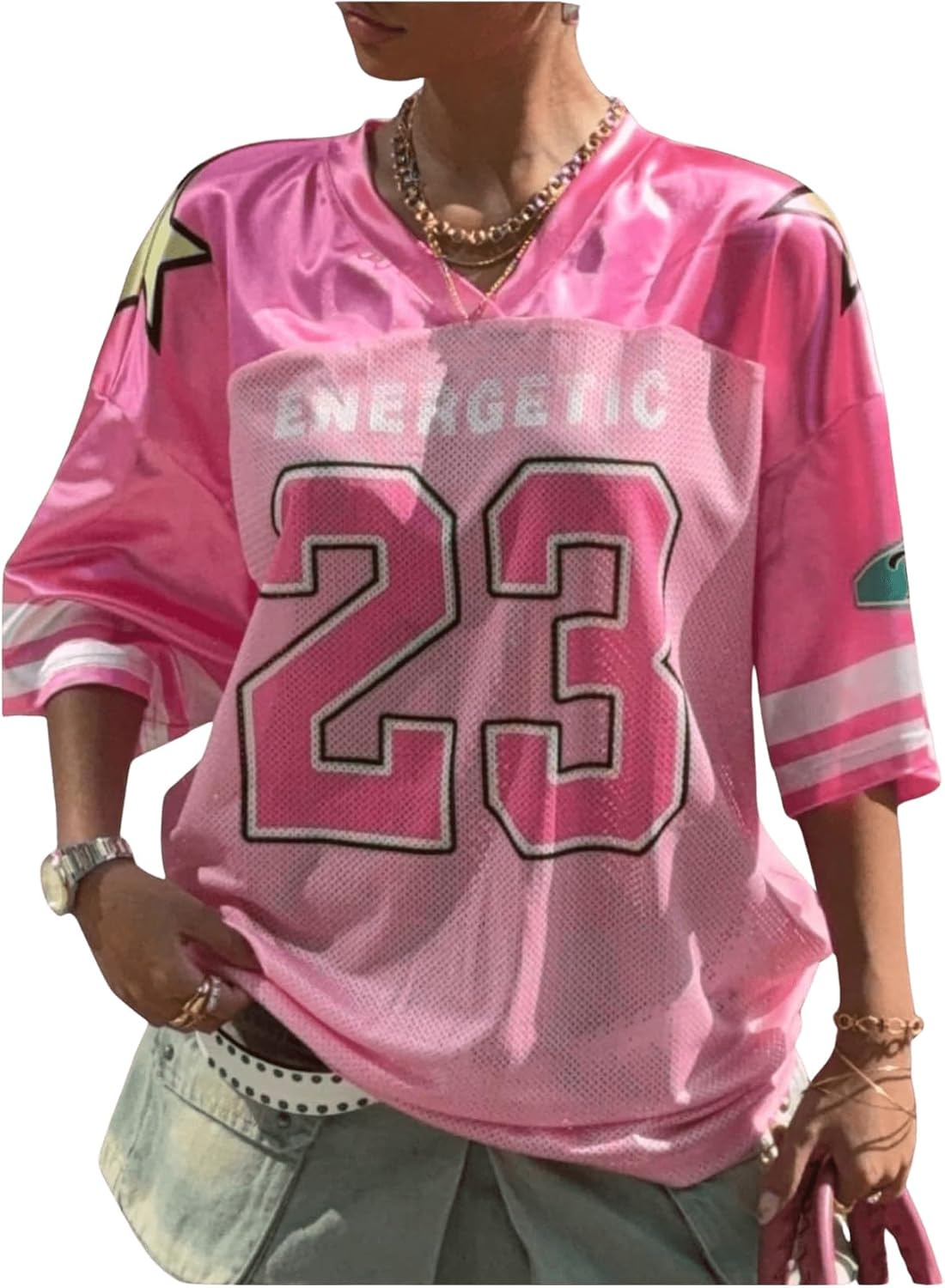 GORGLITTER Women's Y2k Oversized Jersey Shirts Baggy Graphic Tees Number Football Custom Baseball Jersey Streetwear