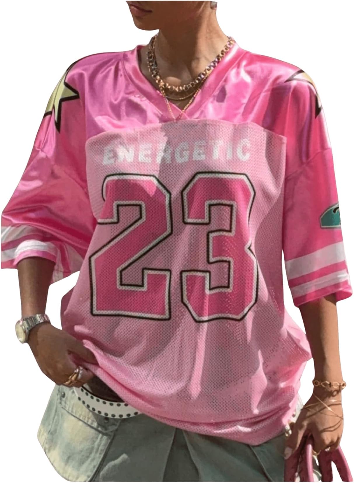 GORGLITTER Women's Y2k Oversized Jersey Shirts Baggy Graphic Tees Number Football Custom Baseball Jersey Streetwear