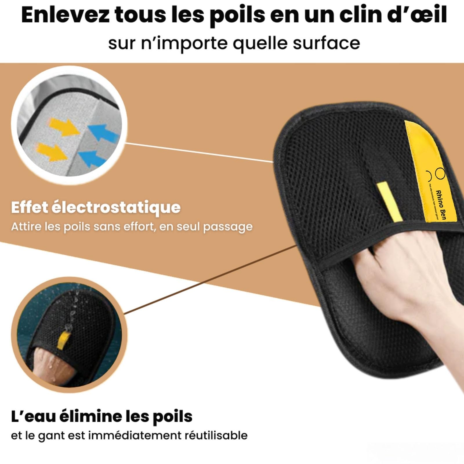 Le Comptoir Animalier FurFree – Gant Anti-Poils Réutilisable & Écologique，Gants de toilettage Double Face pour Animaux, éliminent efficacement Les Poils