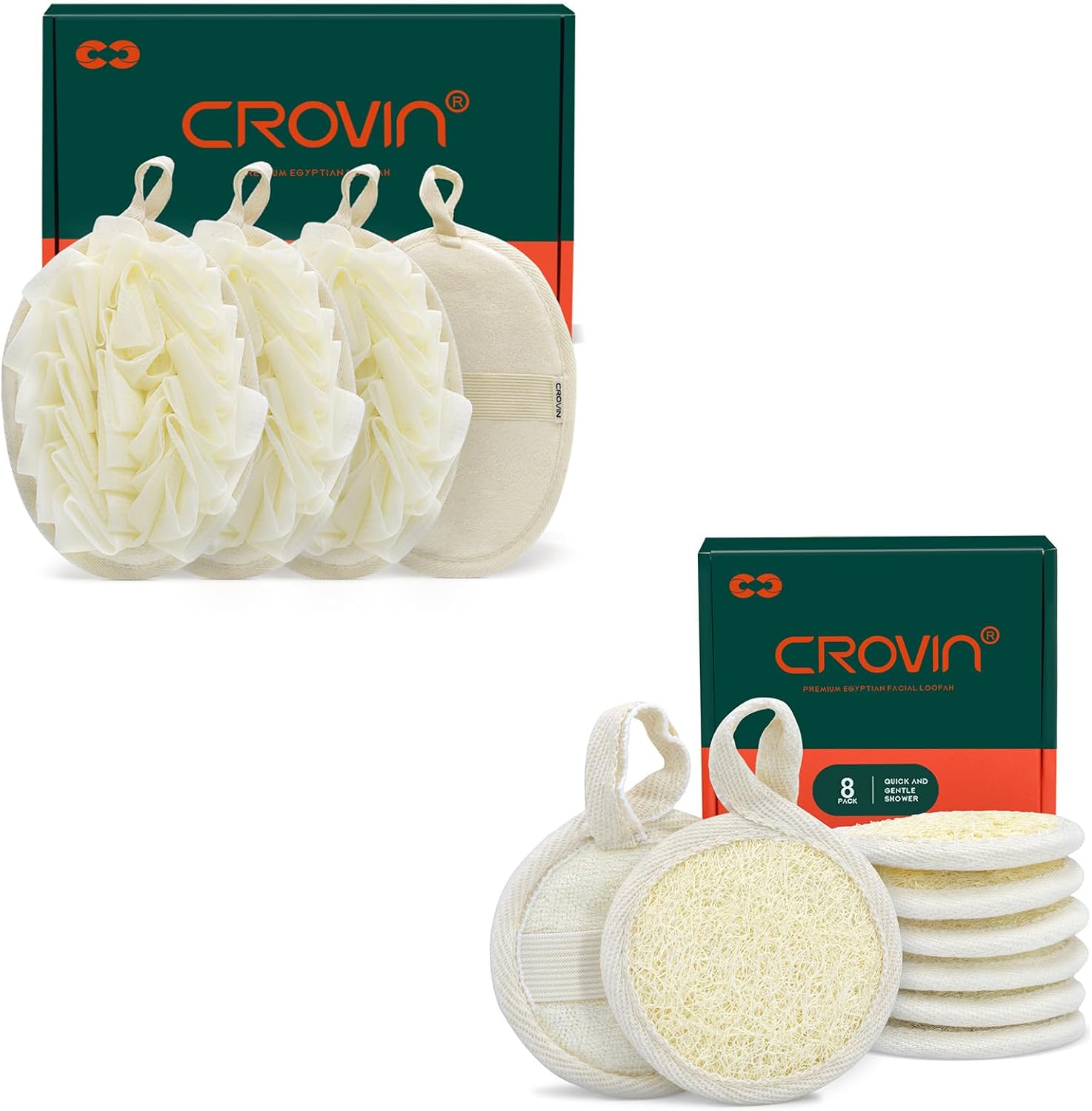 Shower Puffs and Premium Exfoliating Facial Loofah for Men and Women-Elastic Hand Strap Body Brush to Soothe, Cleanse Your Skin