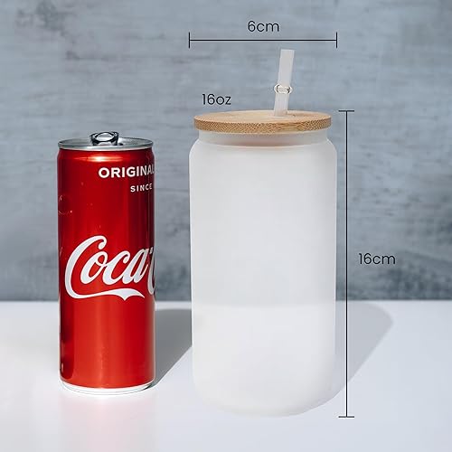 Miniatura 7 de Paquete de 25 vasos de vidrio transparente de sublimación de 16 onzas con tapa de bambú, vasos de vidrio de sublimación rectos para café helado,