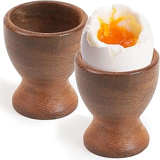 MeowAroma Acacia Wood Egg Cups Set of 2, Natural Wooden Egg Holders for Soft & Hard Boiled Eggs - Stable Footed, Handcrafted Kitchen and Dining Table Decor, Elegant Gift Idea