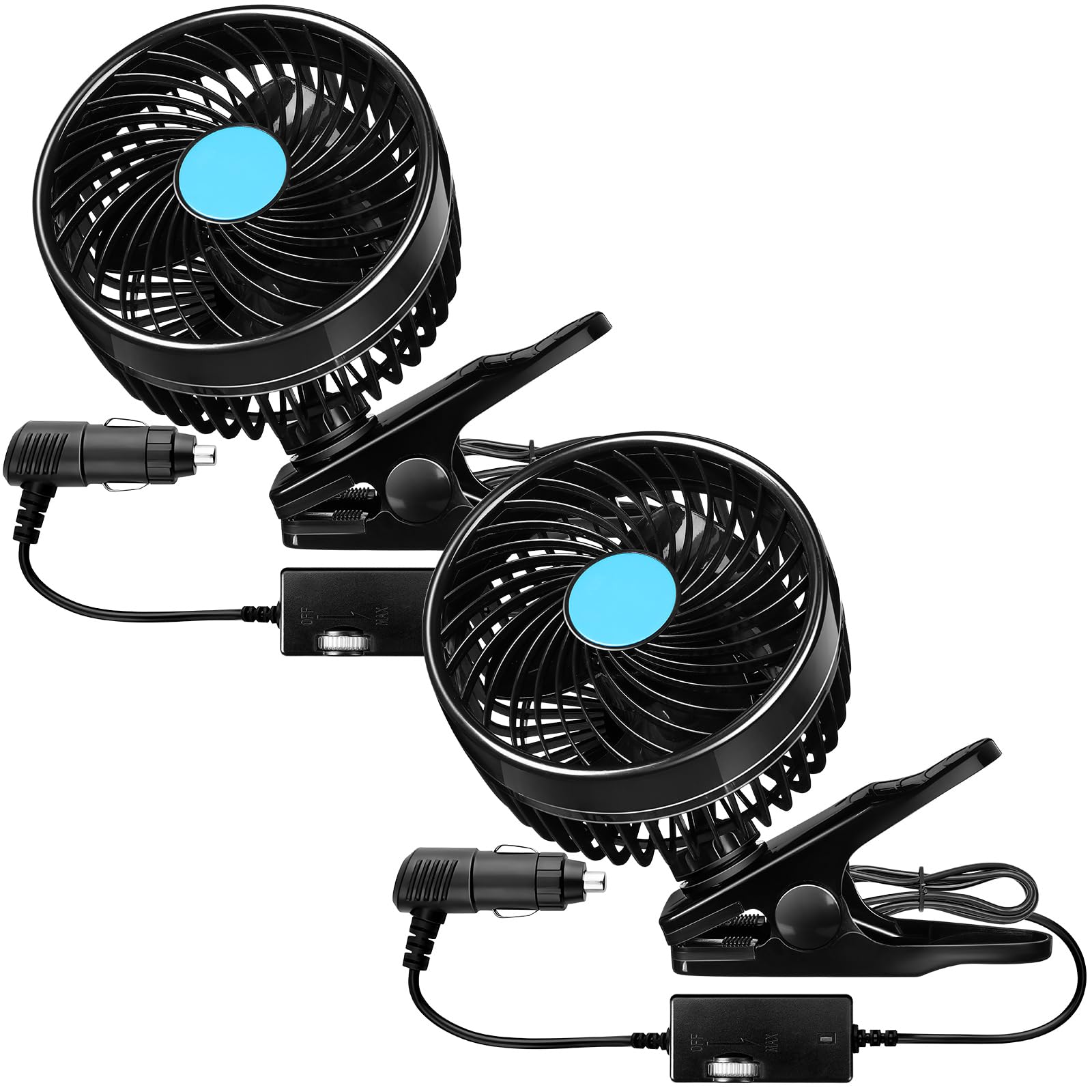 DaisyInner 2 Pcs 360 Degree Car Fan 6'' 12v Fan Car Window Fan Portable Car Seat Fan Car Cooling Fan with Stepless Speed Regulation and Cigarette