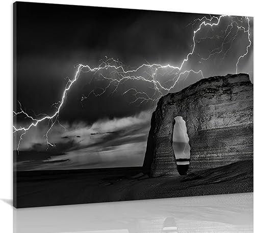 Lienzo de montaña y relámpago, arte abstracto moderno de pared, pósteres e impresiones en blanco y negro, decoración de pared enmarcada, arte de