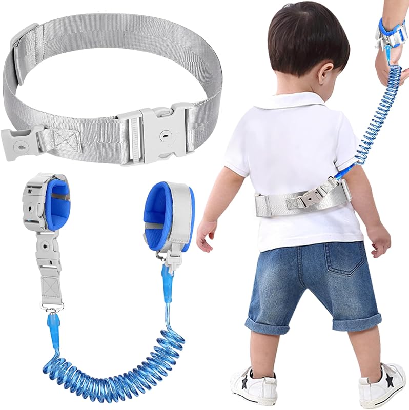 Toddler Waist Belt Leash with Anti Lost Wrist Link, Kids Leash | 2 in 1 Child Safety Leash Waist Band, Adjustable, 360° Revolving, Reflective Wristband Rope with Key Lock for Boys Girls