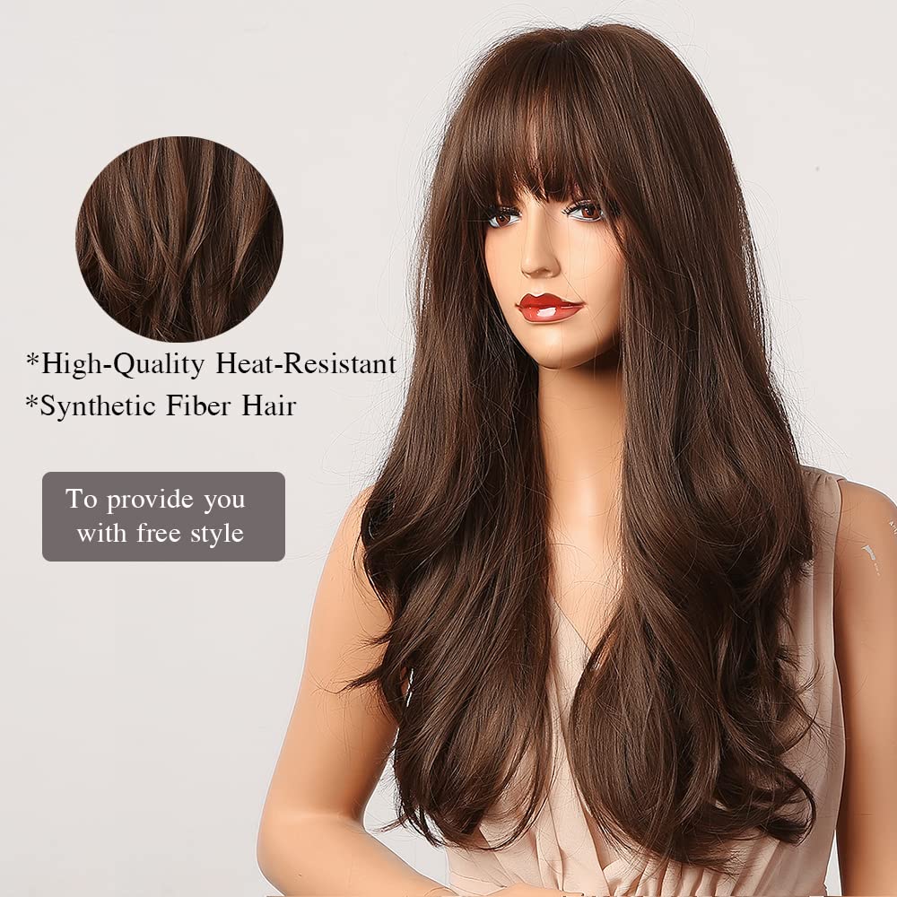 Esmee Long Straight Natural Synthetic Hair Layered Wigs for Women with Dark Roots for Daily Party Use-24 Inches: Brown D