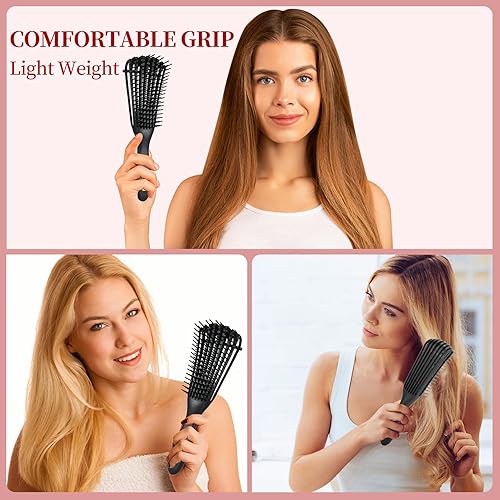 Miniatura 7 de Juego de cepillos para el cabello rizado, desenredante para cabello afroamericanoafricano texturizado 3a a 4c, cepillo desenredante para mujeres,