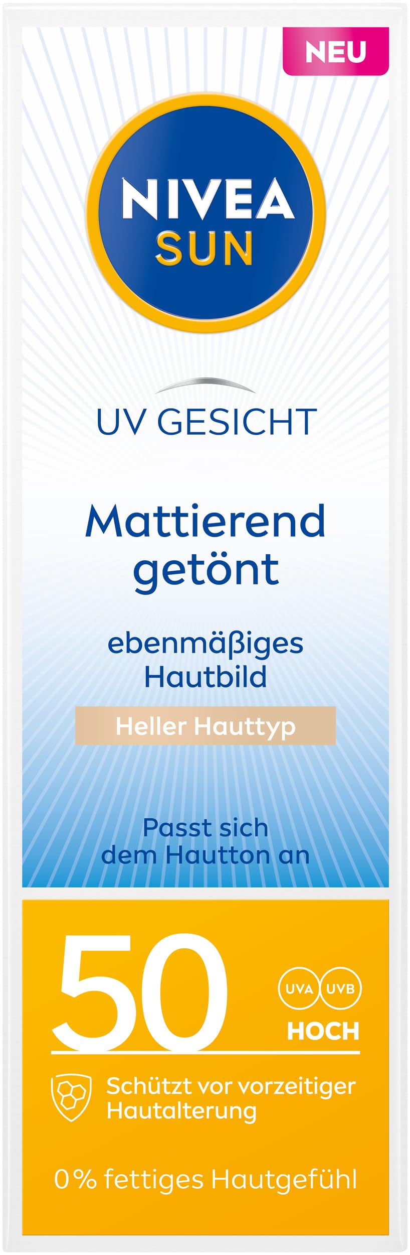 NIVEA SUN getönte Sonnencreme fürs Gesicht LSF 50, mattierende Gesichtspflege mit LSF, getönte Sonnencreme für hellere Hauttypen, UV Gesicht Mattierend getönt Sonnenschutz (50 ml)