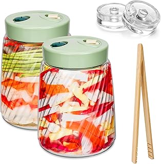 USHOP Fermentierglas, Gärglas mit Entlüftungsventil mit 1-Wege-Entlüftung,2er-Pack 1.4l Kimchi Behälter, Zum Gären von Kefir,Kimchi, Sauerkraut,Sauerteigstarter,Fermentiergläser