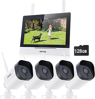 ANNKE Funk Überwachungskamera Aussen Set mit Monitor,4X 3MP WiFi Kamera mit 7" Zoll Wireless NVR Bildschirm,5MP 4CH NVR Überwachungskamera System,2-Wege-Audio, Nachtsicht in Farbe,128 GB SD-Karte
