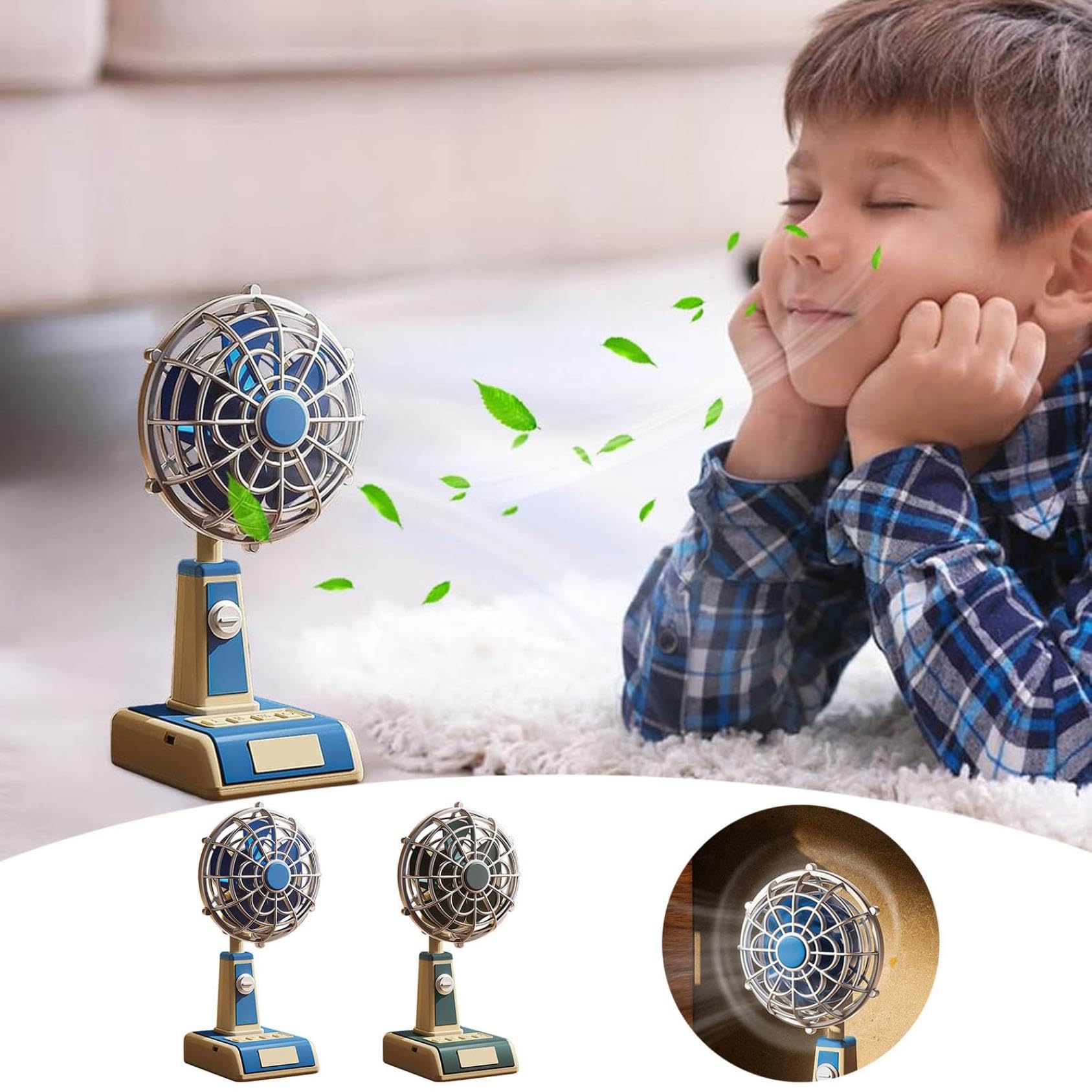 Ventilador de escritorio recargable por USB, ventilador de mesa portátil con 3 velocidades y potente flujo de aire para el hogar, al aire libre, viajes, escuela, cocina y coche