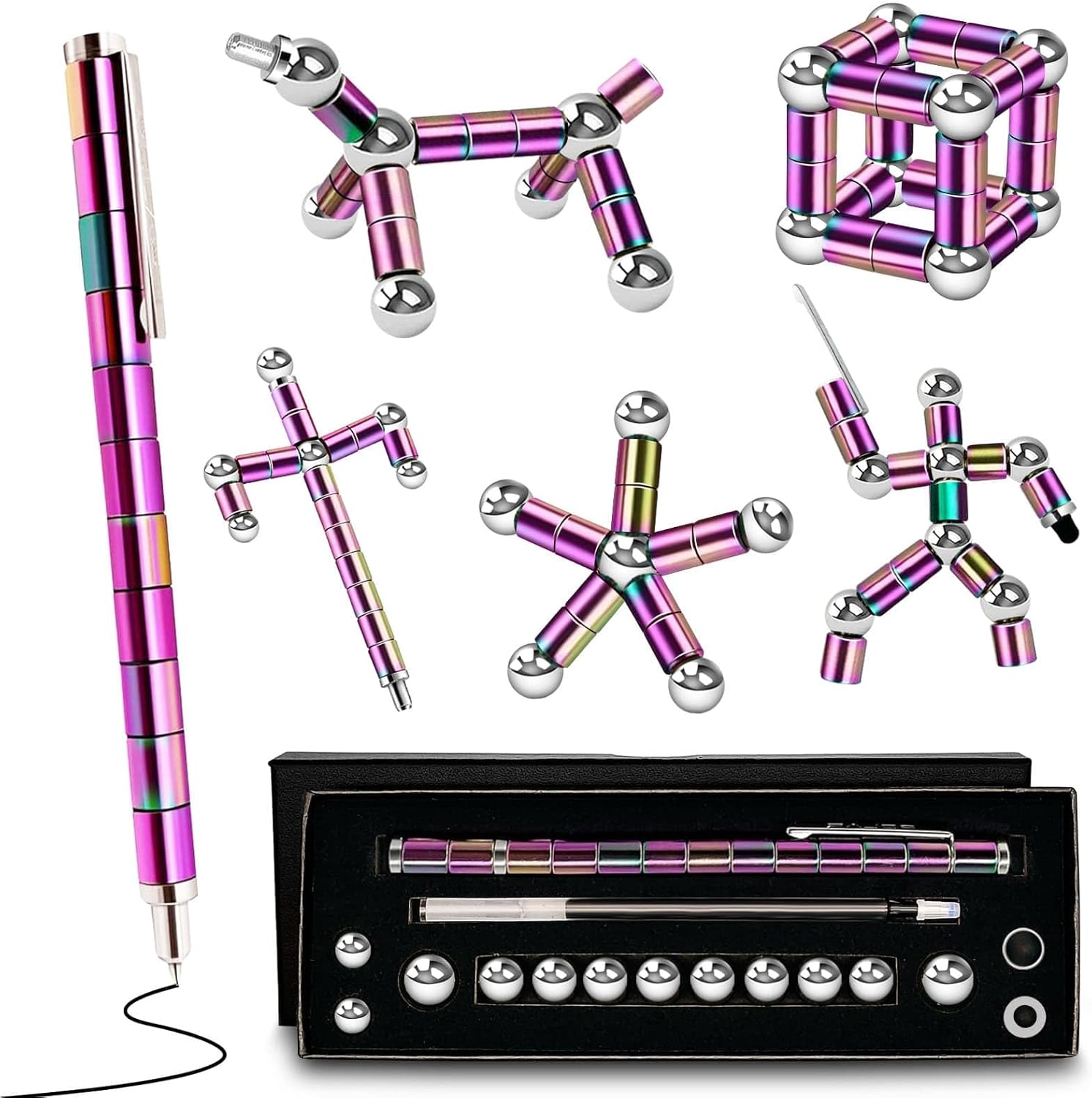 Magnetic Fidget Pen teen gifts - Cool Gadgets Gift for Men Dad, Modular Metal Stress Relief Toy for ADHD Anxiety, Creative Building Blocks Writing Stylus, Ideal Father's Day & Graduation Present