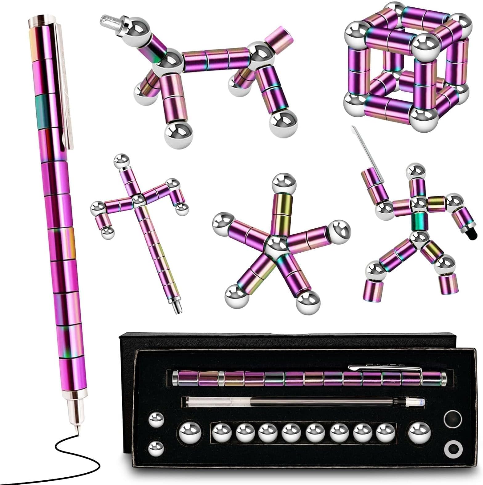 Magnetic Fidget Pen teen gifts - Cool Gadgets Gift for Men Dad, Modular Metal Stress Relief Toy for ADHD Anxiety, Creative Building Blocks Writing Stylus, Ideal Father's Day & Graduation Present