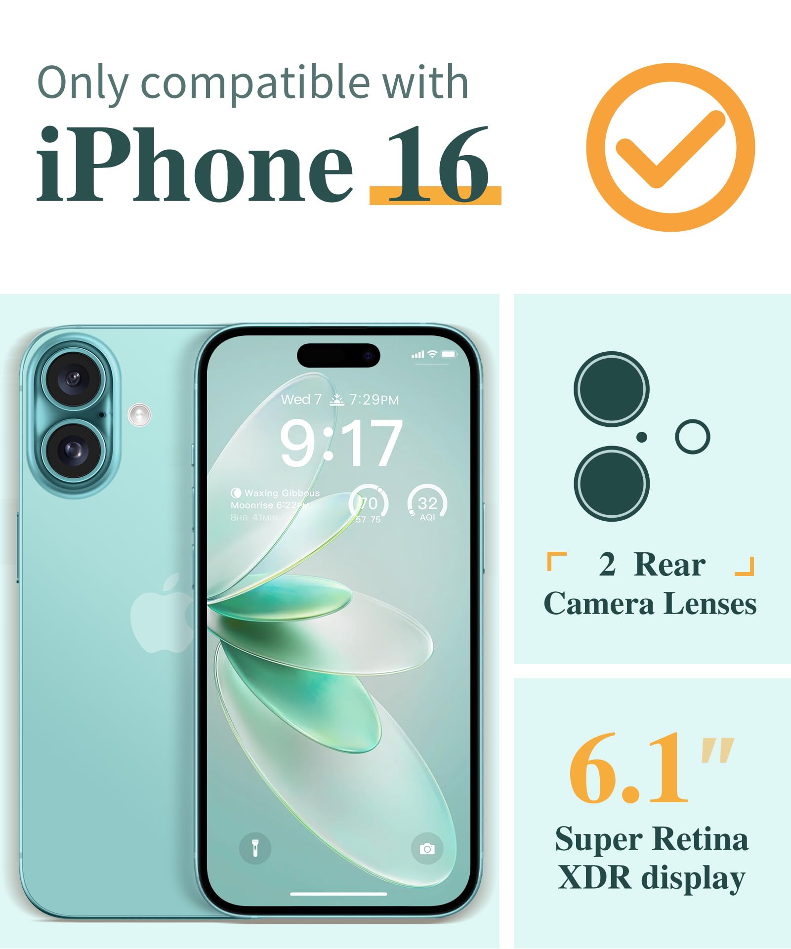 GVIEWIN Compatible with iPhone 16 Case 6.1" 2024, with Screen Protector & Camera Lens Protector - Image 2
