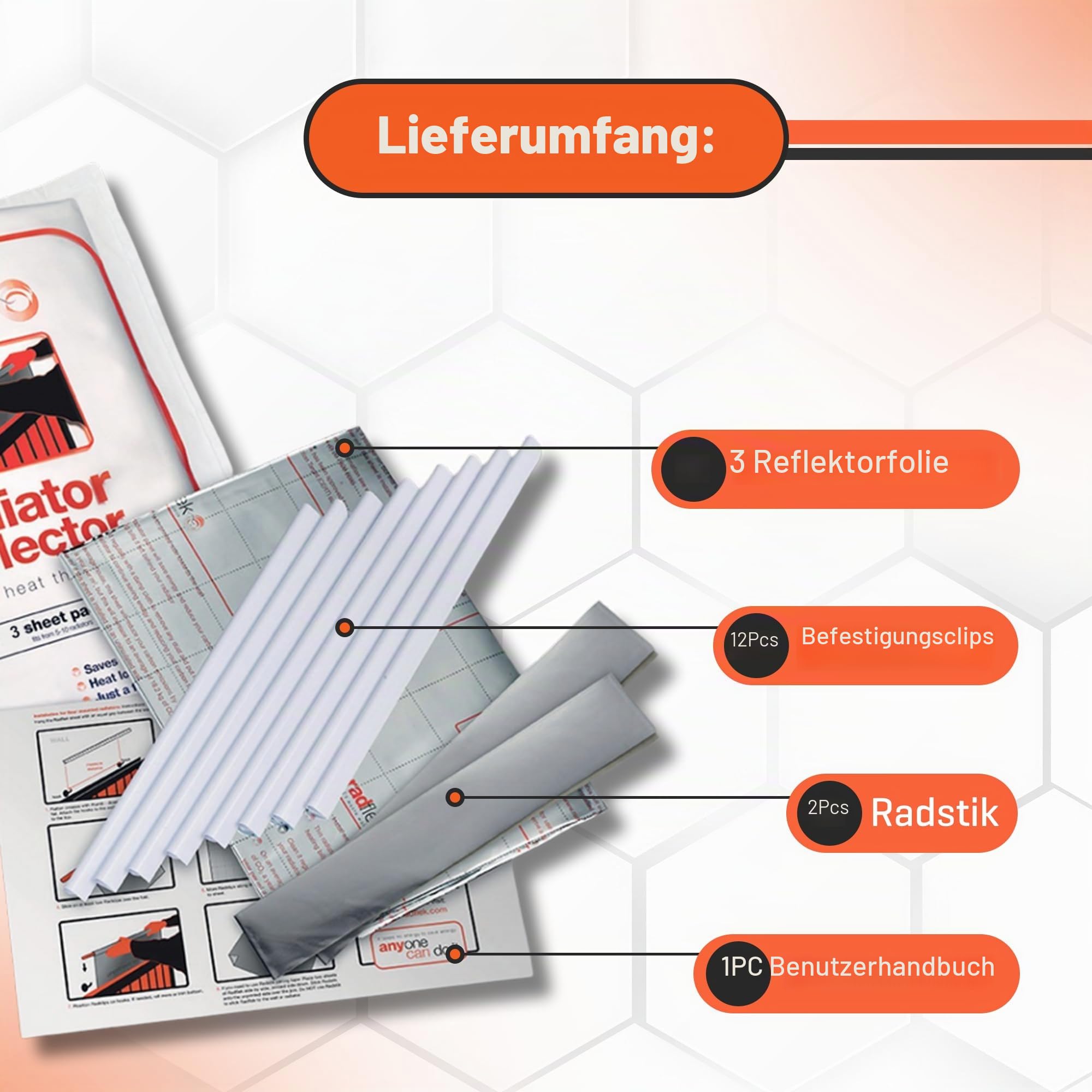 Radflek - Heizkörper Reflektoren Mit Radstik (3 Seiten, 2 Selbstklebende Streifen, für 3-6 Heizkörper)