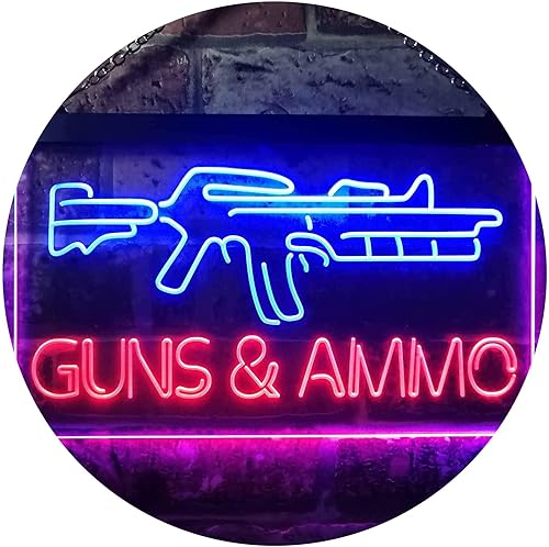 Miniatura 1 de Guns Ammo Shop - Letrero de neón LED de doble color, azul y rojo, 16 x 12 pulgadas, st6s43-i3294-br