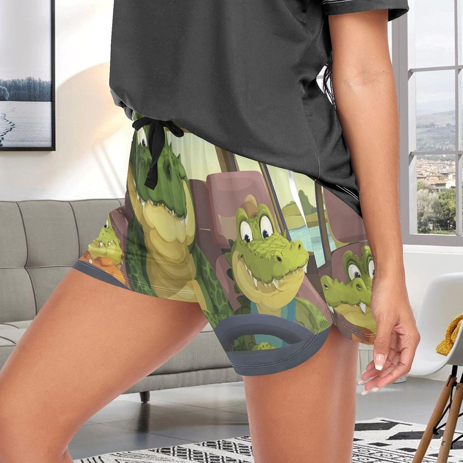 Women's Pajama Shorts Funny Crocodile Animals Driving Sleepwear Lounge Sleep Bottom with Pockets S-XXL