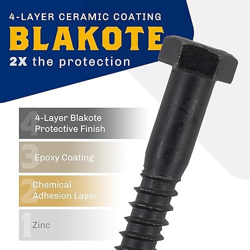 Vista 38 de 1/2" x 2", 25 piezas de pernos de retraso negros, BLAKOTE de cerámica a prueba de óxido de 4 capas, 2 veces protección de tornillos de retraso