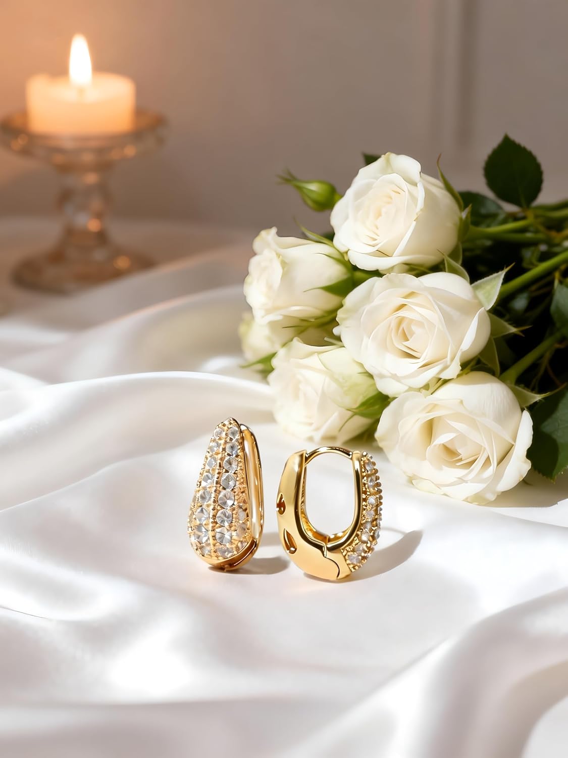 Small Gold & Silver Huggie Hoops for Women:Rectangle,Paperclip,Teardrop,U-Shape,Horseshoe, Square,Trapezoid,Oval&Cross Designs,Champagne&White Gold Plated Pave CZ,Hypoallergenic Daily Earrings - Image 5