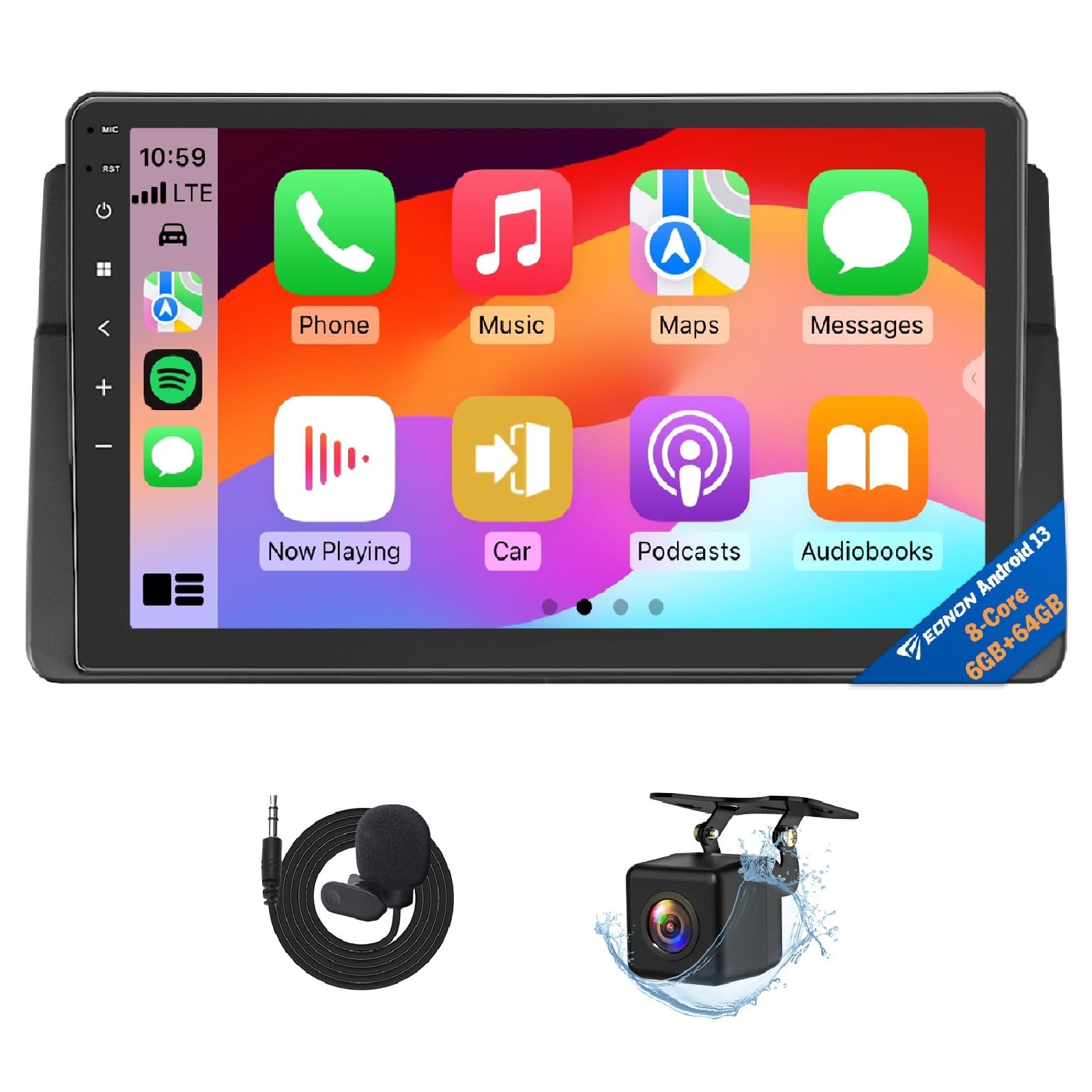Eonon Android 13 per BMW E46 1998-2006, schermo wireless da 9 pollici, 6GB + 64GB, 4G LTE, CarPlay, Android Auto, GPS Sat Nav, telecamera posteriore Wi-Fi/Bluetooth/USB E46X6S2