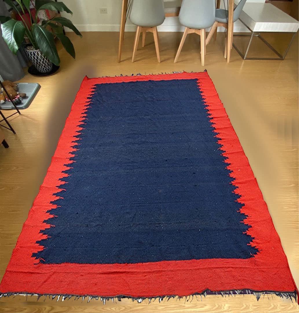 Decornt Printed Traditional Rug (Blue Red, Cotton, 14.8 X 11.5 Feet)