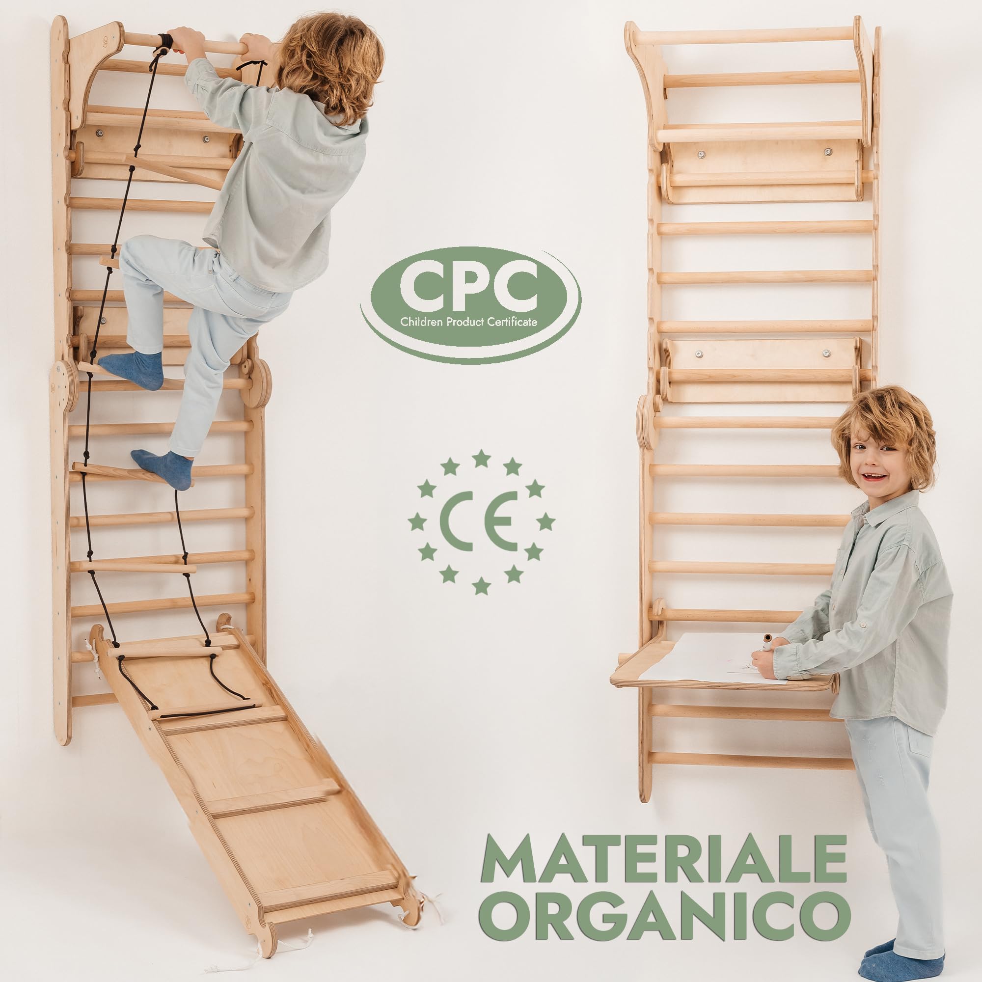Goodevas Set da Parete Svedese 6 in 1 e Scivolo per Bambini, Versatile, Scala da Arrampicata, Altalena e tavola Scorrevole, Attrezzatura da Gioco Ideale per Interni, per Bambini da 2 a 12 Anni