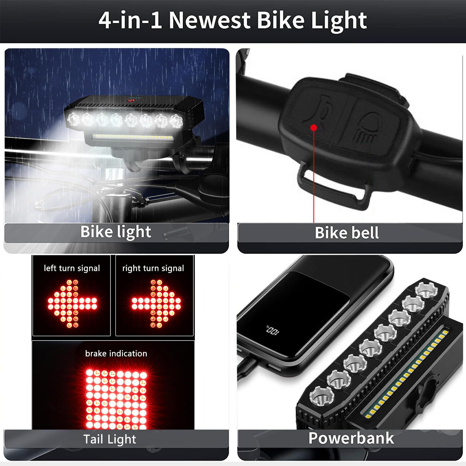 Luci Bicicletta Kit, USB Ricaricabile,Impermeabile Con Luce Posteriore Bici Da Corsa, Frecce Monopattino Elettrico Impermeabile,Per Bici Strada E Mtb