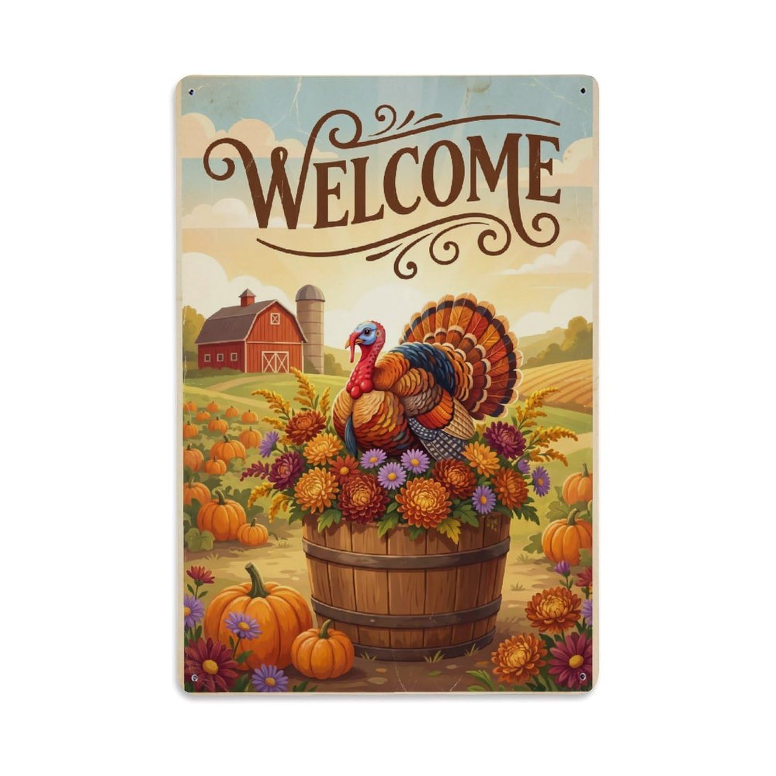 Cxhjca 8X12inch(20X30cm) Vintage Welcome Turkey Warm Wishes Metal Tin Sign
