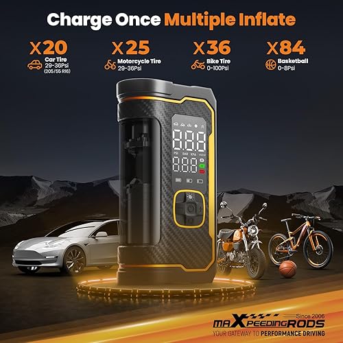 Miniatura 3 de maXpeedingrods Inflador de neumáticos, compresor de aire portátil de 150 PSI, bomba de aire inalámbrica para neumáticos de automóvil con pantallas