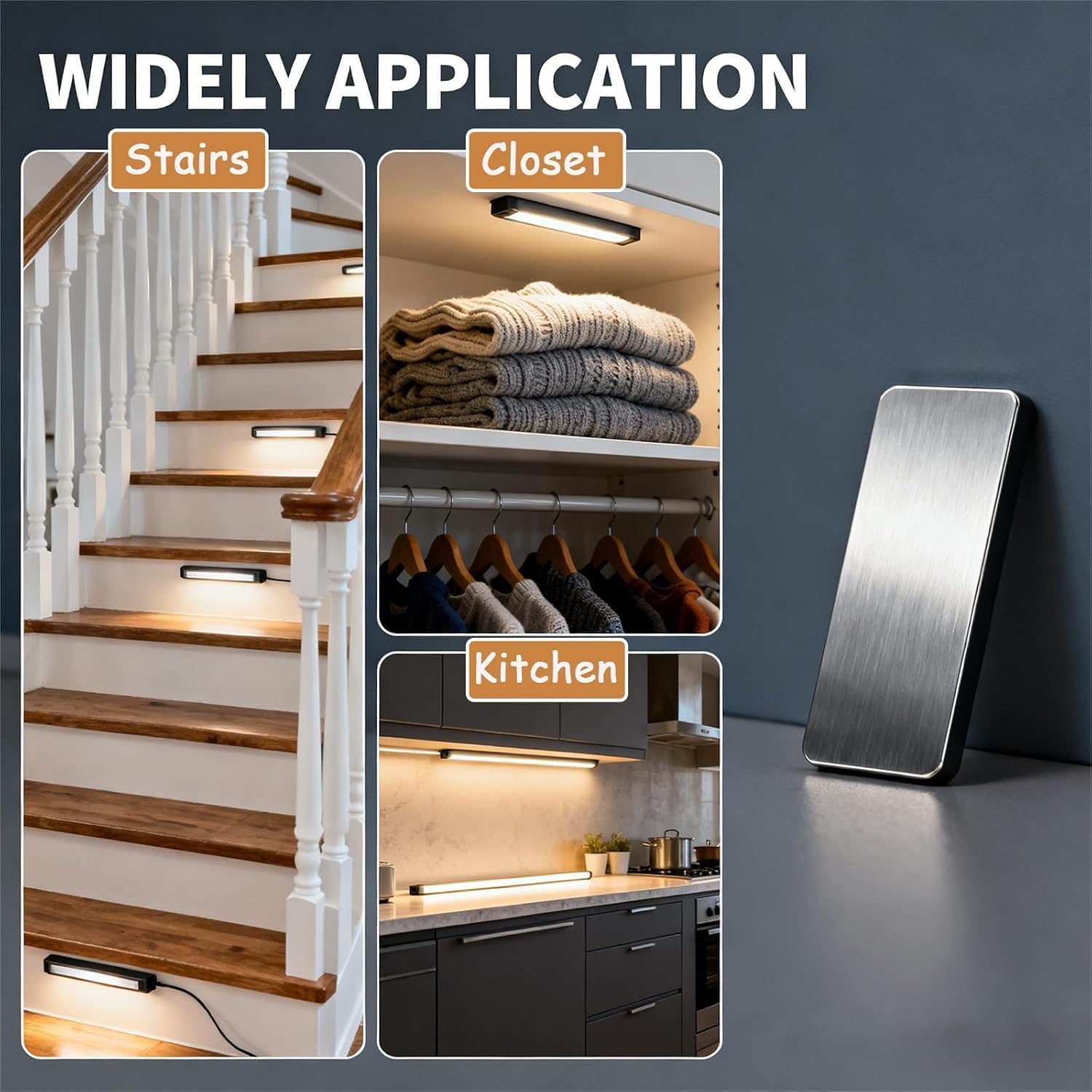 24pcs Under Cabinet Light Magnetic Strip, Replacement Magnetic Strips with Adhesive Backing for Rechargeable Motion Sensor Lights Wireless Under Counter Light in Kitchen Stairs Closet and Bedroom image 3