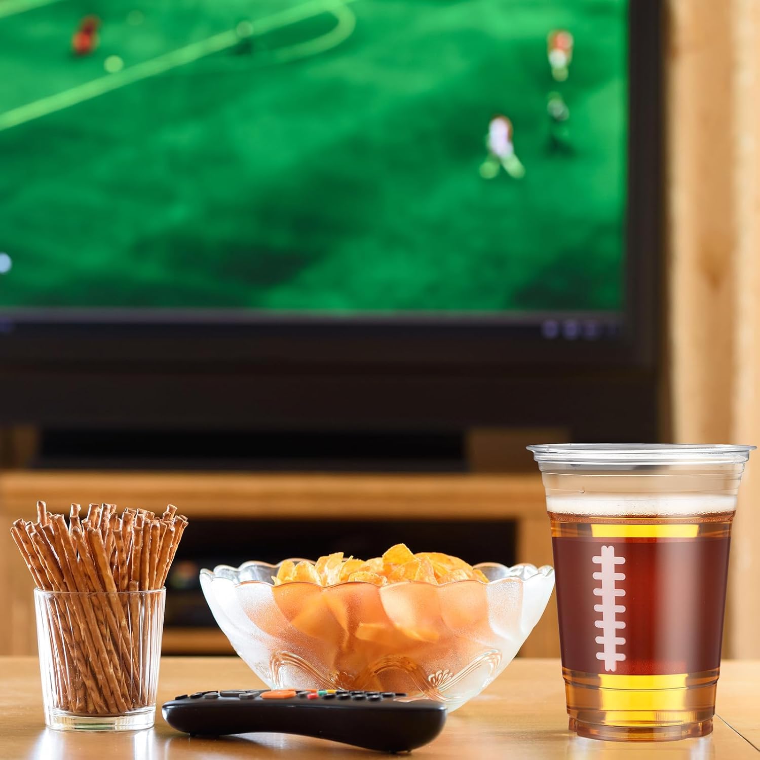 Qinyoung 200 Pcs 16oz Football Party Decorations Football Tailgate Plastic Disposable Clear Cups for Events Sports Birthday Themed Tableware Party Supplies