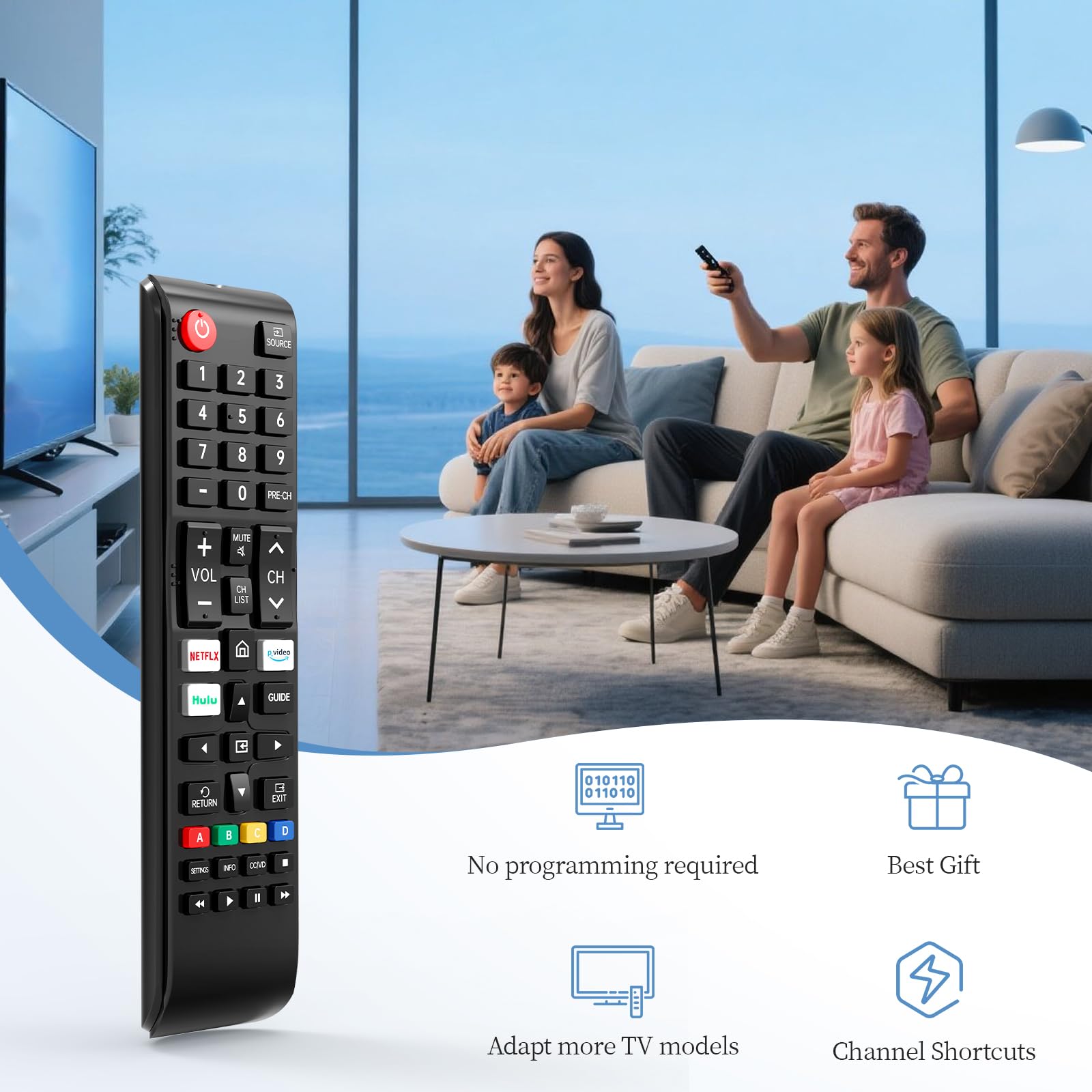 Telecomando universale per Samsung Smart TV, telecomando di ricambio compatibile con tutte le serie Samsung LED/LCD/HDTV/3D/4K QLED, con 4 tasti di scelta rapida