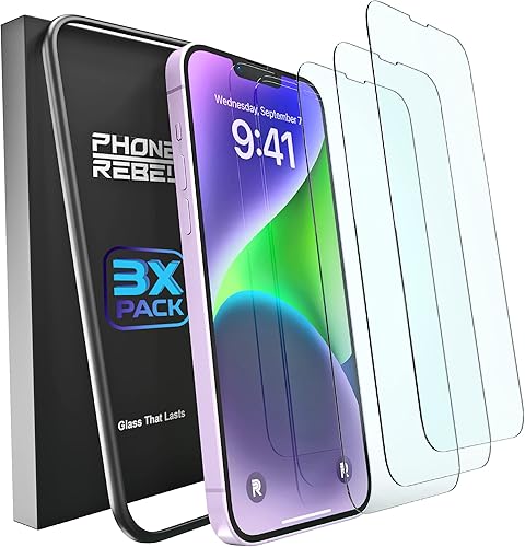 Miniatura 9 de REBEL Protector de pantalla de teléfono para iPhone 14iPhone 13iPhone 13 Pro 6.1 pulgadas paquete de 3 ultra resistente 0.016 in, antiroturas,