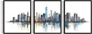 New York City Art Print Poster, Set of 3 Skyline Abstract Wall Art (10" x 8" each, Unframed)
