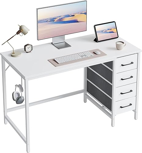 CubiCubi Escritorio reversible para computadora de 47 pulgadas con 4 cajones de almacenamiento, pequeña oficina en casa, mesa de estudio para niños,