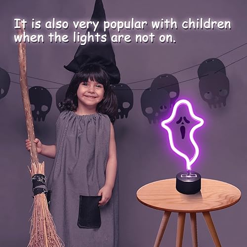 Miniatura 5 de Letrero de neón de fantasma de Halloween, decoración de Halloween, letrero de luz LED de neón con base, lámpara con forma de fantasma con batería o
