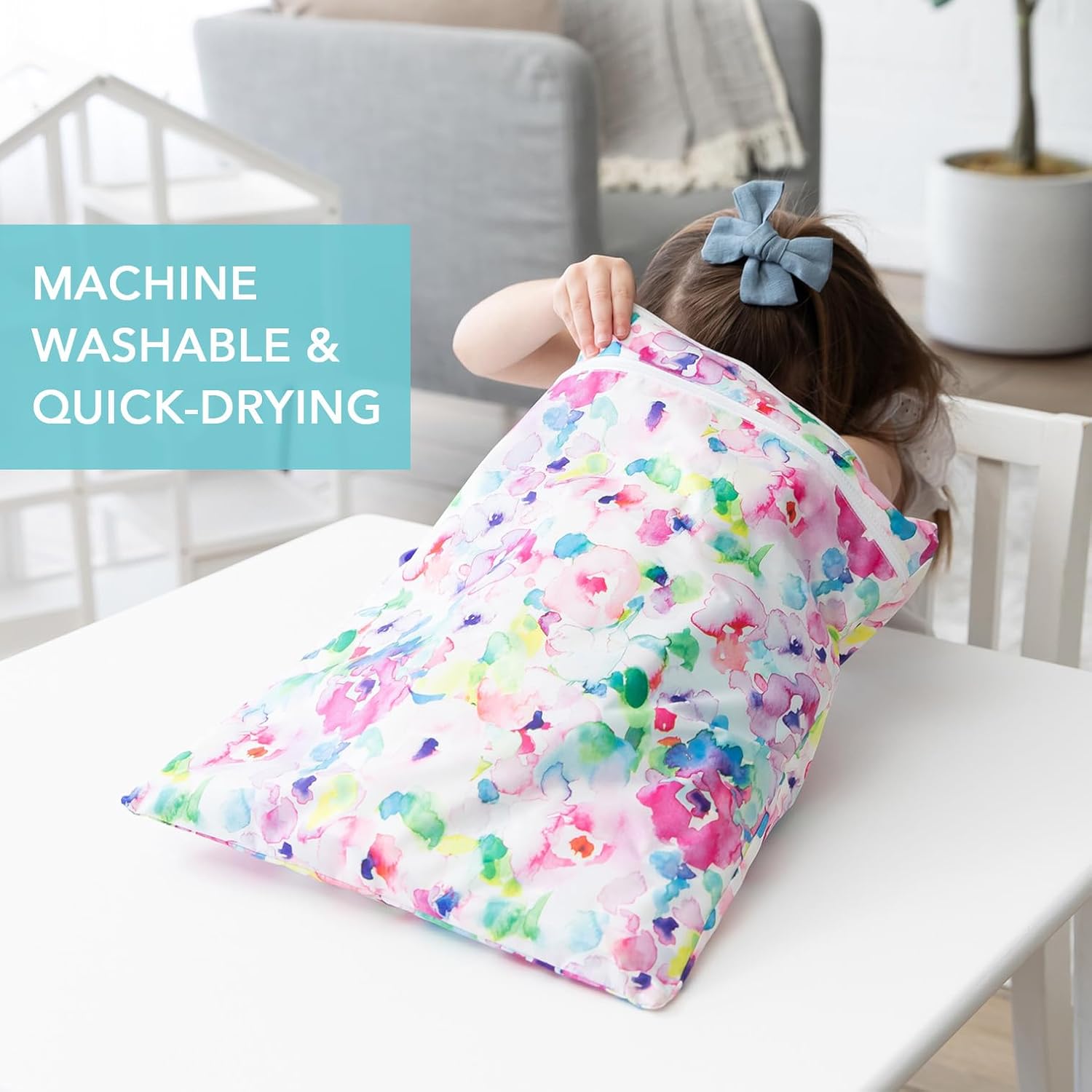 Bumkins - Waterproof Wet and Wetdry Bags - For Beach, Baby, Travel, Swim Suit, Cloth Diapers, Pump Parts, Pool, Gym, Toiletries - Reusable & Easy to Clean - Watercolor Floral - 2 Pack