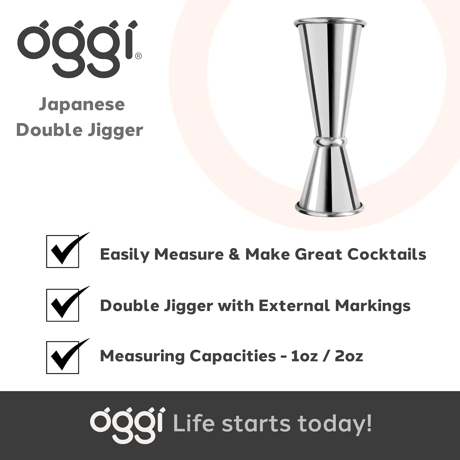 OGGI Japanese Jigger for Bartending, Double Jigger 2 oz 1 oz, 30ml/60ml, Shot Measure Jigger, Ideal Bartender Accessories, Stainless Steel