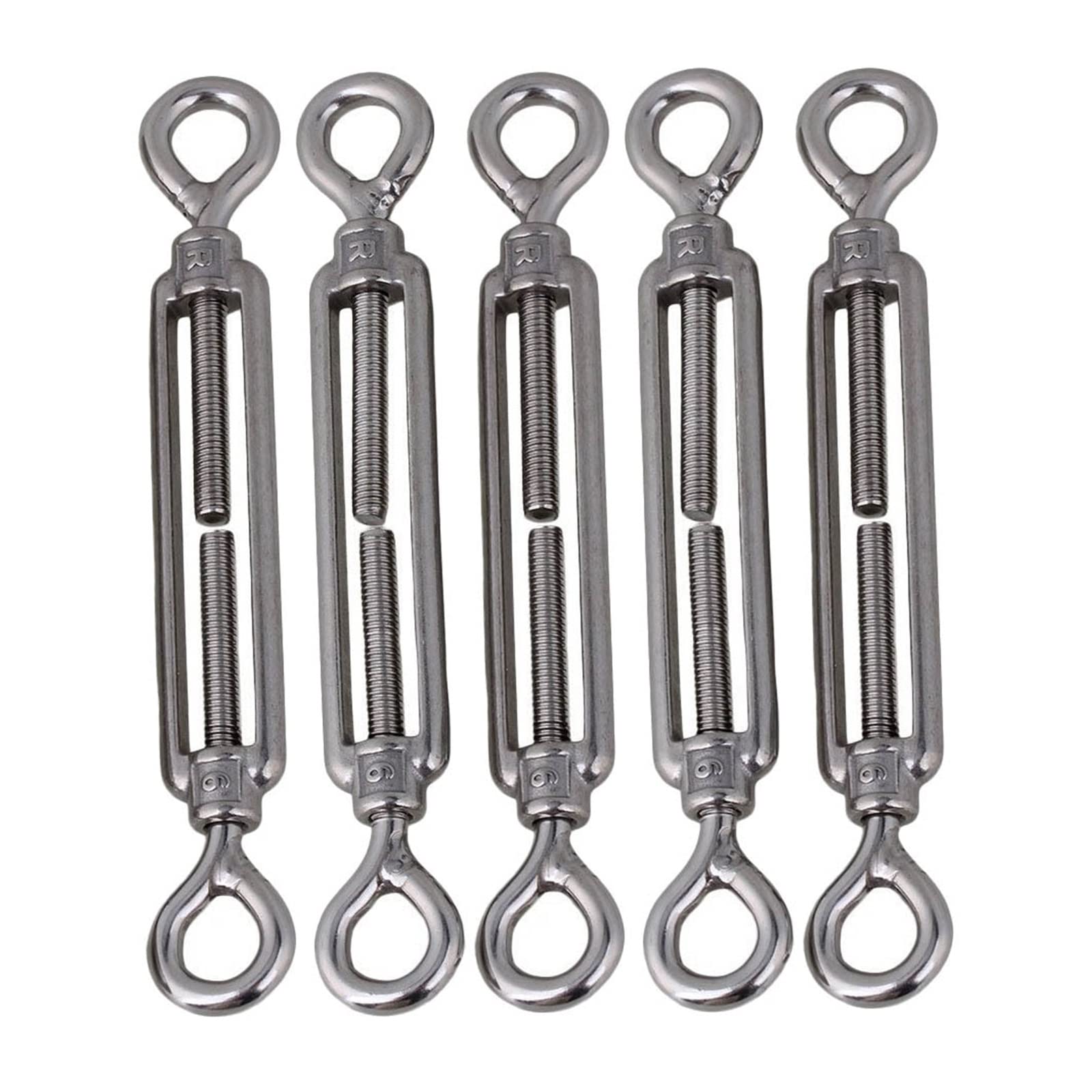 PULaif Turnbuckle Wire Tensioner, European Style Eye To Eye M6 Turnbuckles 304 Stainless Steel Adjustable Wire Rope Tensioners Pack Of 5