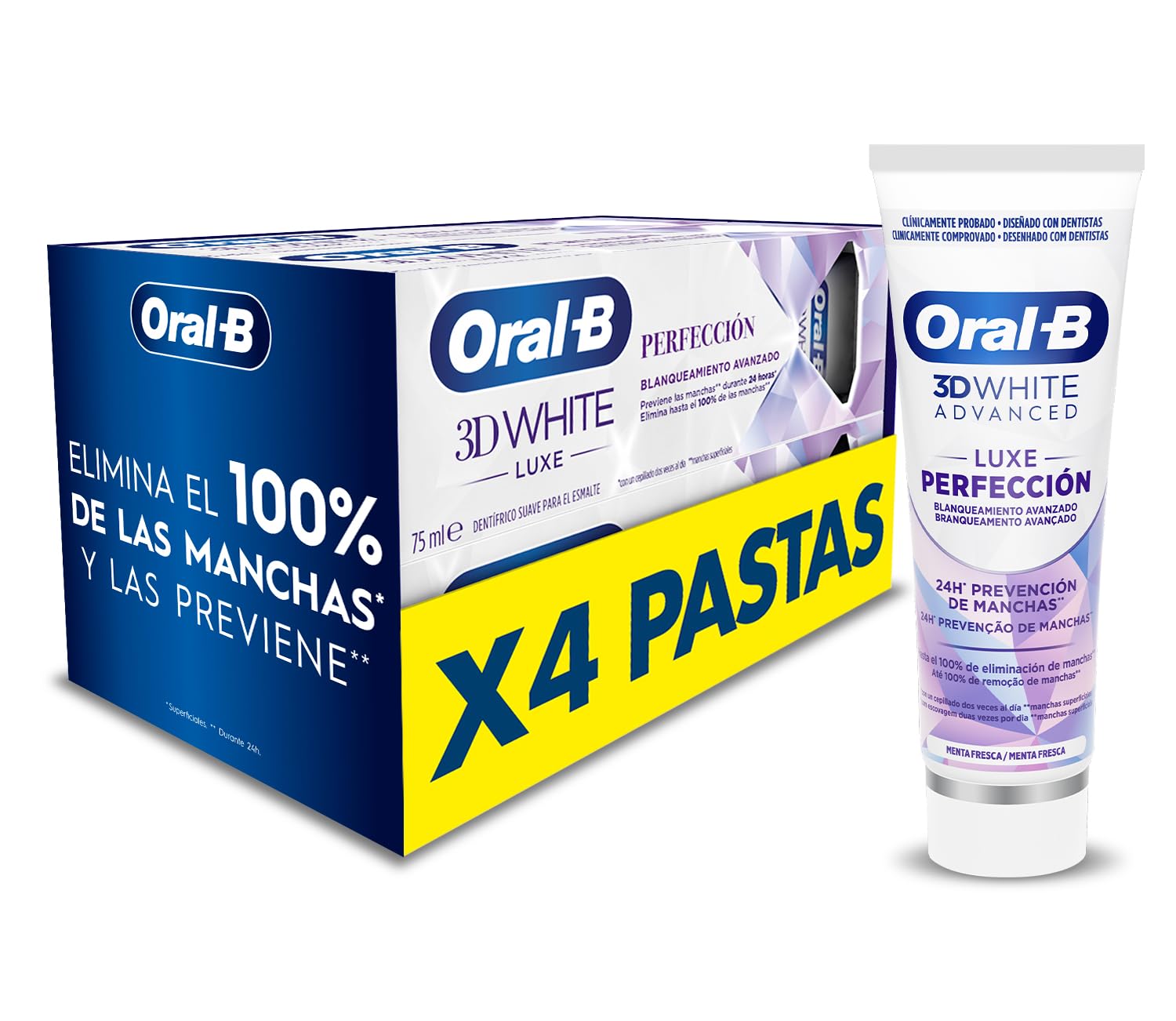 Oral-B 3D White Advanced Luxe Perfection Pasta de Dientes Blanqueadora, Pack 2x75 ml, Blanqueamiento Avanzado, Dentífrico con Flúor, Sabor a Hierbabuena Fresca — view 5