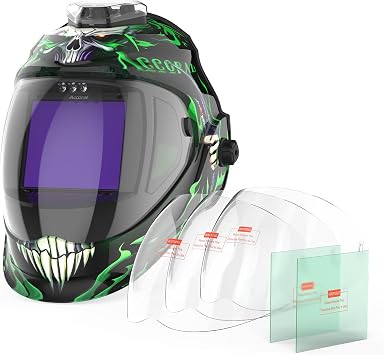 Panoramic View Auto Darkening Welding Helmet with Light & Outer and Inner Replacement Lens