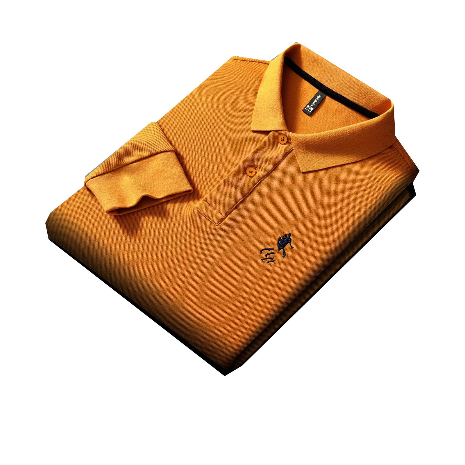 Herren-Poloshirt aus reiner Baumwolle, langärmelig, exquisite Stickerei, Golf, bequem, lässiges T-Shirt