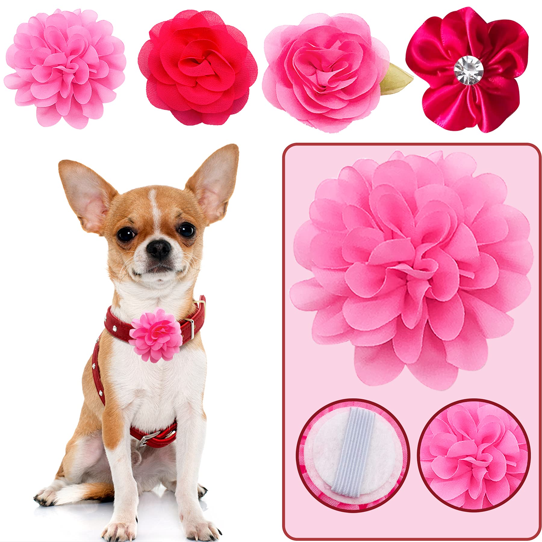 12 Stück Weihnachts-Halsband-Deko Für Hunde & Katzen – Blumen & Schleifen, Vielseitig, Bunt