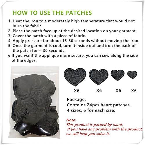 Miniatura 6 de 24 parches para planchar con corazón negro, parches bordados con corazón para ropa, chaquetas, sombreros, mochilas, jeans