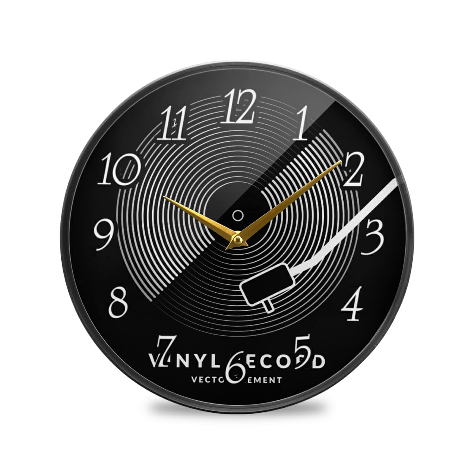 Black White Vinyl Record CD Player for Music on Dark Wall Clock, Silent Non-Ticking Easy to Read Round Decorative Acrylic Wall Clock Art, for Living Room Home Office School 9.5 Inch